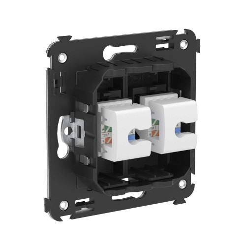 Компьютерная розетка RJ-45 без шторки в стену, кат.5е двойная, Avanti, черный матовый Компьютерная розетка RJ-45 без шторки в стену, кат.5е двойная, Avanti, черный матовый