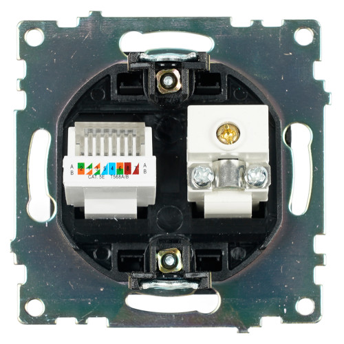 Розетка TV + компьютерная RJ-45 (механизм), STEKKER GLS00-7106-05, серия Катрин, черный Розетка TV + компьютерная RJ-45 (механизм), STEKKER GLS00-7106-05, серия Катрин, черный