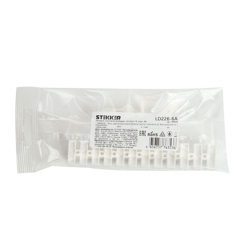 LD226-6A Зажим винтовой изолированный 450В, 6А,12 пар, полипропилен DIY LD226-6A Зажим винтовой изолированный 450В, 6А,12 пар, полипропилен DIY