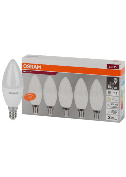 Лампа светодиодная LED Value LVCLB60 7SW/830 7Вт свеча матовая E14 230В 2х5 RU (уп.5шт) OSRAM 4058075577923