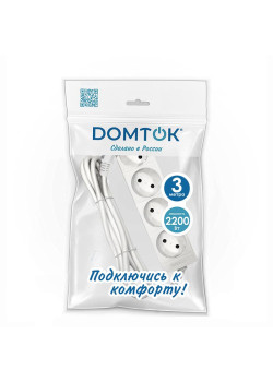 Удлинитель 4х3м без заземл. 10А IP20 2.2кВт ПВС 2х1 бел. DOMTOK 2356