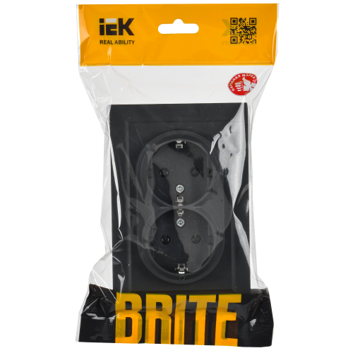 BRITE Розетка 2-местная с заземлением без защитных шторок 16А в сборе РС12-3-БрГ графит IEK