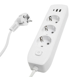 Удлинитель 3-местный c/з 3x1 мм2, 1,8 м, 250В, 10А, 2USB+1Type-C 2,4А, серия Home plus, белый STEKKER HM08-33-02