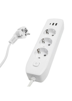 Удлинитель 3-местный c/з 3x1 мм2, 1,8 м, 250В, 10А, 2USB+1Type-C 2,4А, серия Home plus, белый STEKKER HM08-33-02