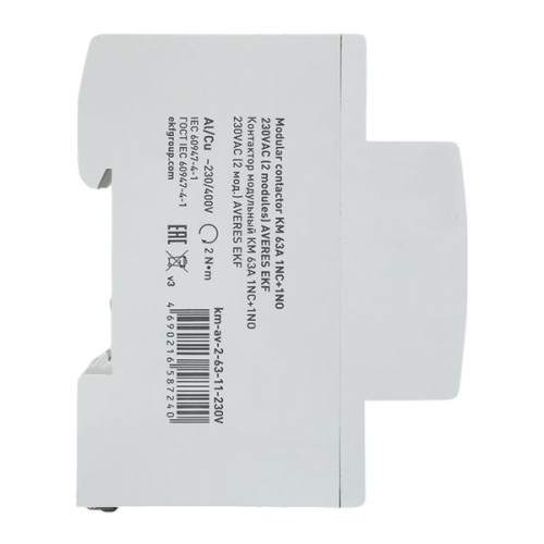 Контактор модульный КМ 63А 1NO+1NC 230В АС (2 мод.) AVERES EKF Контактор модульный КМ 63А 1NO+1NC 230В АС (2 мод.) AVERES EKF
