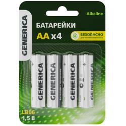 Батарейка щелочная Alkaline LR06/AA (4шт/блистер) GENERICA