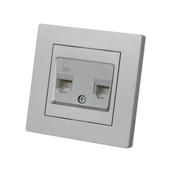 Розетка телефонная RJ11 + компьютерная RJ45 серебр. металлик 