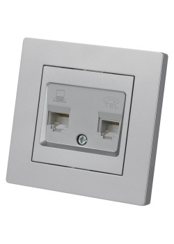 Розетка телефонная RJ11 + компьютерная RJ45 серебр. металлик 