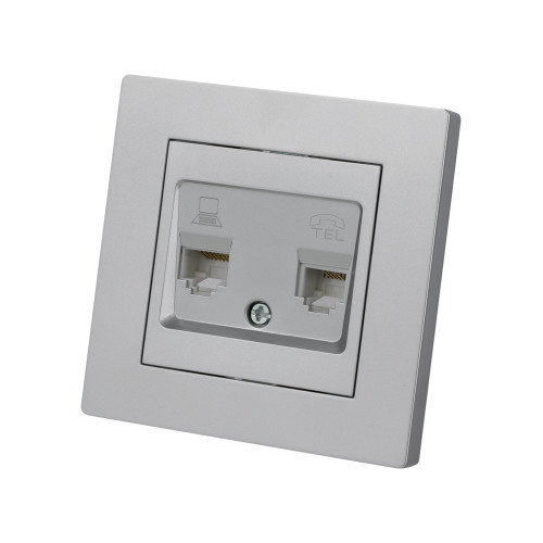 Розетка телефонная RJ11 + компьютерная RJ45 серебр. металлик 