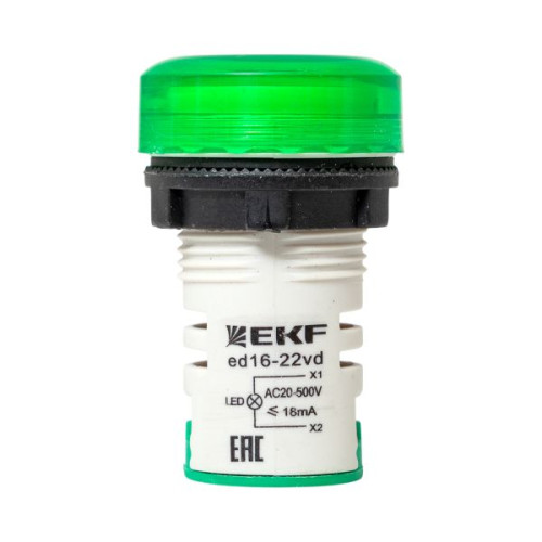 Индикатор значения напряжения зеленый ED16-22VD EKF