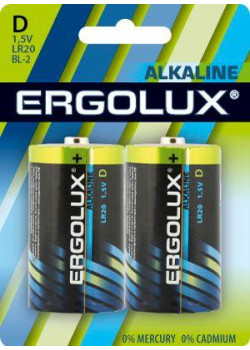 Элемент питания алкалиновый D/LR20 1.5В Alkaline BL-2 (блист.2шт) Ergolux 11752