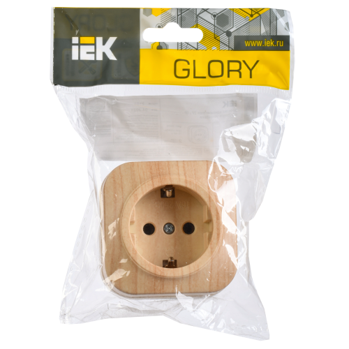 GLORY Розетка 1-местная для открытой установки с заземлением без защитных шторок 16А РС20-3-ХС сосна IEK