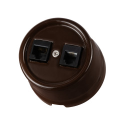 Розетка телефонная RJ11 + компьютерная RJ45 коричневая «Болонь» TDM
