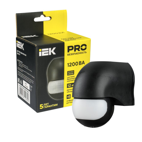 Датчик движения ДД-010 1100Вт 180град 10м IP44 черный IEK