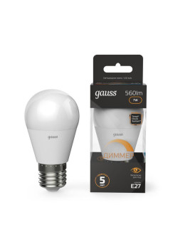 Лампа светодиодная Black 7Вт P45 шар 3000К тепл. бел. E27 560лм диммир. GAUSS 105102107-D