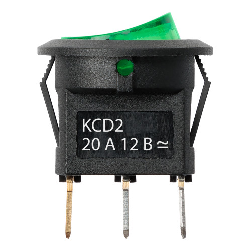 Выключатель клавишный круглый KCD2-101N 12В AC/DC, 1P, 20А, (3с), ON-OFF, черный корпус, зеленая клавиша с LED подсветкой TDM Выключатель клавишный круглый KCD2-101N 12В AC/DC, 1P, 20А, (3с), ON-OFF, черный корпус, зеленая клавиша с LED подсветкой TDM