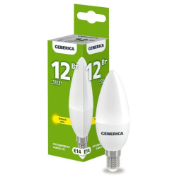 Лампа светодиодная C35 12Вт свеча 3000К E14 230В GENERICA LL-C35-12-230-30-E14-G