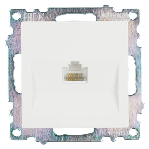 Розетка компьютерная 1-местная RJ-45 (механизм), STEKKER GLS00-7107-01, серия Катрин, белый