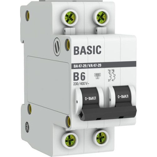 Авт. выкл. ВА 47-29 2P 6А (B) 4,5кА BASIC
