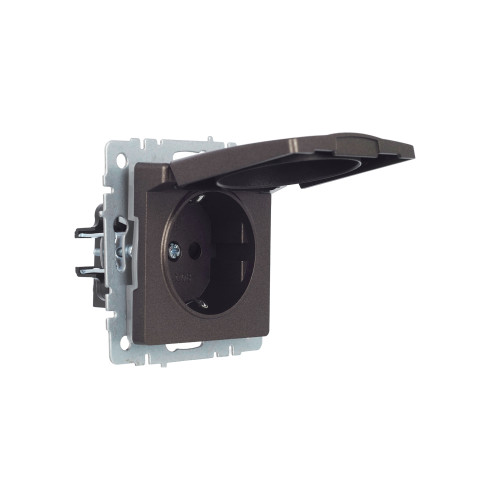 BRITE Розетка 1-местная с заземлением с защитными шторками и крышкой 16А IP44 РСбш10-3-44-БрТБ темная бронза IEK BRITE Розетка 1-местная с заземлением с защитными шторками и крышкой 16А IP44 РСбш10-3-44-БрТБ темная бронза IEK