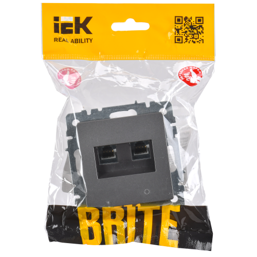 BRITE Розетка компьютерная двойная RJ45 кат.5E РК10-2-БрС сталь IEK BRITE Розетка компьютерная двойная RJ45 кат.5E РК10-2-БрС сталь IEK