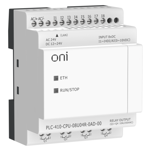 ПЛК 410 Модуль ЦПУ 4 DI 4 UI (0-10 В/DI) 4 RO 12В-24В DC или 24В AC с Ethernet портом без экрана ONI