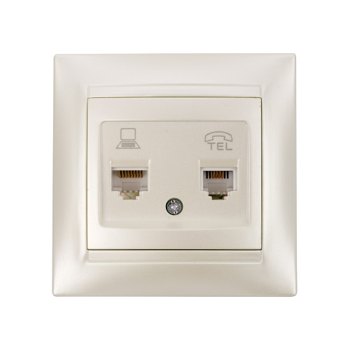 Розетка телефонная RJ11 + компьютерная RJ45 перламутр Розетка телефонная RJ11 + компьютерная RJ45 перламутр