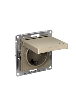 ATLASDESIGN РОЗЕТКА с заземлением со шторками с крышкой,16А,IP20, мех.,быстрозажим. клем., ШАМПАНЬ