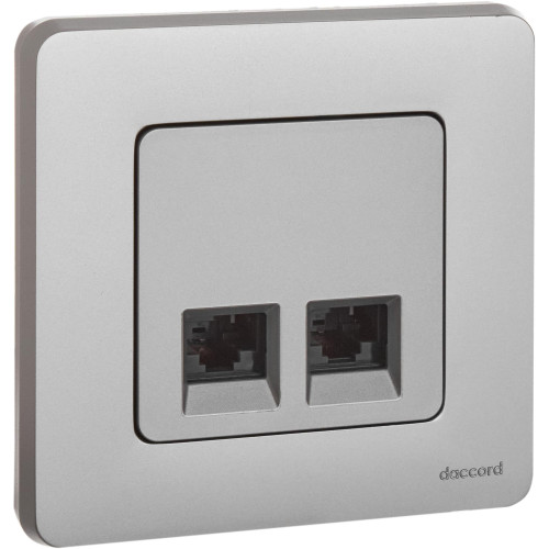 Розетка компьютерная двойная/ Розетка компьютерная двойная RJ-45 категория 6 UTP алюминий INSPIRIA Розетка компьютерная двойная/ Розетка компьютерная двойная RJ-45 категория 6 UTP алюминий INSPIRIA