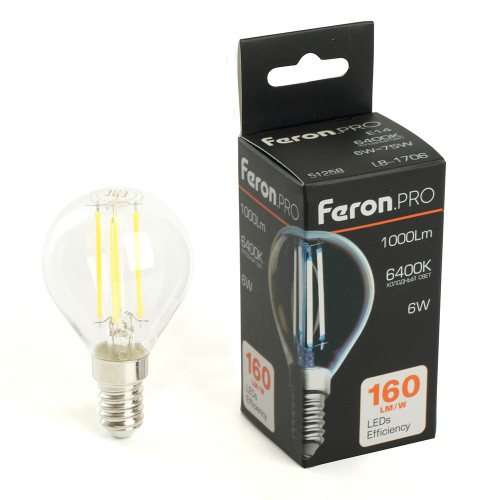 Лампа светодиодная Feron.PRO LB-1706 Шарик E14 1000LM 6W 175-265V 6400K