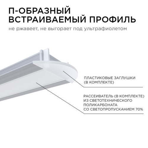 Профиль для светодиодной ленты анод встраиваем. сер. 22х6мм 2м алюм. Apeyron 08-02 Профиль для светодиодной ленты анод встраиваем. сер. 22х6мм 2м алюм. Apeyron 08-02