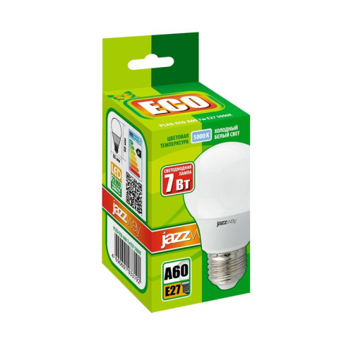 Лампа светодиодная PLED-ECO 7Вт A60 грушевидная 5000К холод. бел. E27 570лм 230В JazzWay 1033192 Лампа светодиодная PLED-ECO 7Вт A60 грушевидная 5000К холод. бел. E27 570лм 230В JazzWay 1033192