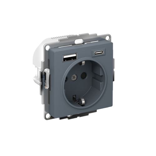 ATLASDESIGN РОЗЕТКА 16А c 2 USB A+C, 5В/2,4А/3,0А, 2х5В/1,5А, механизм, ГРИФЕЛЬ