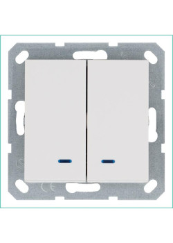 Выключатель 2-кл. 10А IP20 с подсветкой механизм бел. глянцевый Jasmart G3023NW