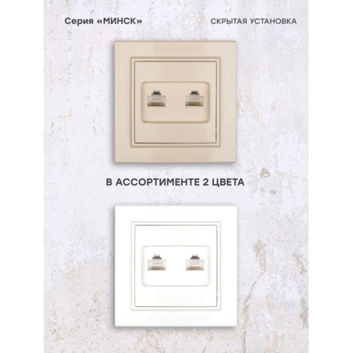 Минск Розетка RJ-45 2-местная СП беж. EKF Минск Розетка RJ-45 2-местная СП беж. EKF