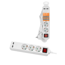 Удлинитель бытовой  У03В-USB 3 гнезда, 2USB 2,4А, 3 м, вык., з/к, ПВС 3х0,75мм2 10А/250В белый TDM
