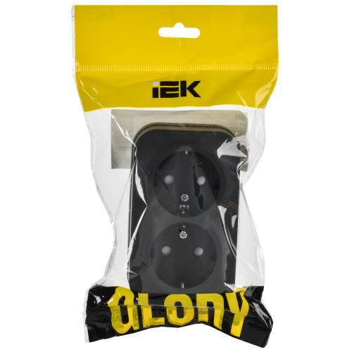 GLORY Розетка 2-местная для открытой установки с заземлением с защитными шторками 16А РСш22-3-ХЧм черный матовый IEK