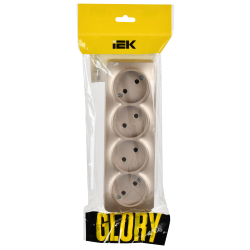 GLORY Розетка 4-местная для открытой установки без заземления без защитных шторок 10А РС24-2-ХШм шампань матовый IEK