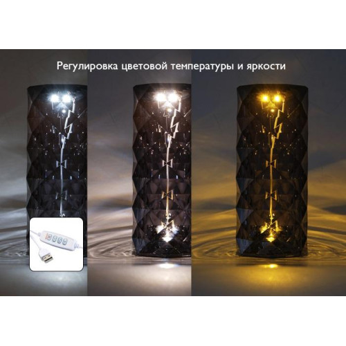 Светильник светодиодный настольный CTL3-USB 3Вт 120лм 5В 2SMD IP20 диммер: 2700-3000К/4000-4500К/6000-6500К ночник черн. кристалл акрил ФАZА 5040861