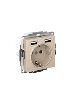 ATLASDESIGN РОЗЕТКА 16А c 2 USB A+A, 5В/2,4А, 2х5В/1,2А, механизм, ПЕСОЧНЫЙ
