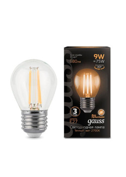 Лампа светодиодная филаментная Black Filament 9Вт P45 шар 2700К тепл. бел. E27 680лм GAUSS 105802109
