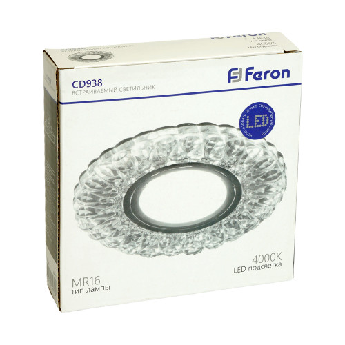 Светильник встраиваемый с белой LED подсветкой Feron CD938 потолочный MR16 G5.3 прозрачный Светильник встраиваемый с белой LED подсветкой Feron CD938 потолочный MR16 G5.3 прозрачный