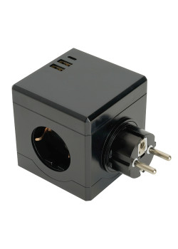 Разветвитель сетевой 3-местный с/з STEKKER ADP16-33-22, 250V, 16A, ABS пластик, черный