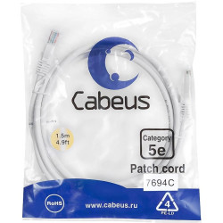 Патч-корд Cabeus PC-UTP-RJ45-CAT.5E-1.5M-WH U/UTP RJ-45 вил.-вилка RJ-45 кат.5E 1.5м белый ПВХ