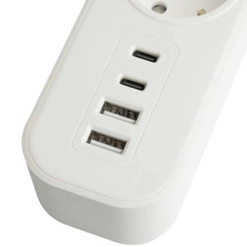 Сетевой фильтр 5-местный с/з STEKKER 3x1мм2, 3 м, 250В, 16А, 2 USB-A+2 Type-C 3, серия Nova, белый