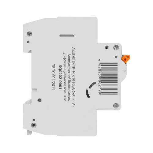 АВДТ 63 2Р(1Р+N) C10 30мА 6кА тип А - Автоматический Выключатель Дифференциального тока TDM