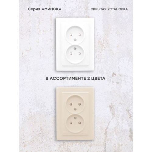 Минск Розетка 2-местная СП б/з 10А белая с защ. штор. EKF Минск Розетка 2-местная СП б/з 10А белая с защ. штор. EKF