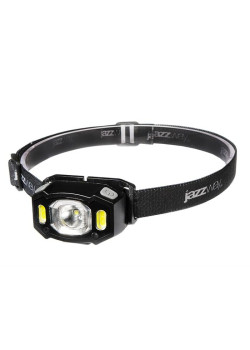 Фонарь аккумуляторный налобный AccuH3-L5W-bk LED 5Вт + 2хRED SMD IP54 5 режимов: 100проц. 180лм 3.5ч/50проц. 110лм 5.5ч/30проц. 65лм 15ч/красн. 28ч/мигающ. красн. 12ч аккум. управл. жестами черн. JazzWay 5036703