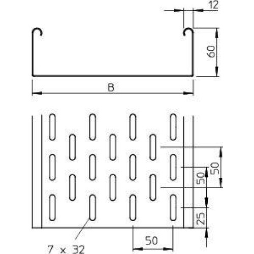 Лоток листовой перфорированный 400х60 L3000 сталь 1мм MKS 640 FS OBO 6055400