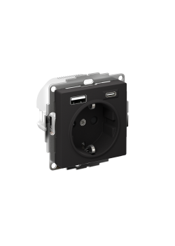 ATLASDESIGN РОЗЕТКА 16А c 2 USB A+С, 5В/2,4А/3,0А, 2х5В/1,5А, механизм, КАРБОН